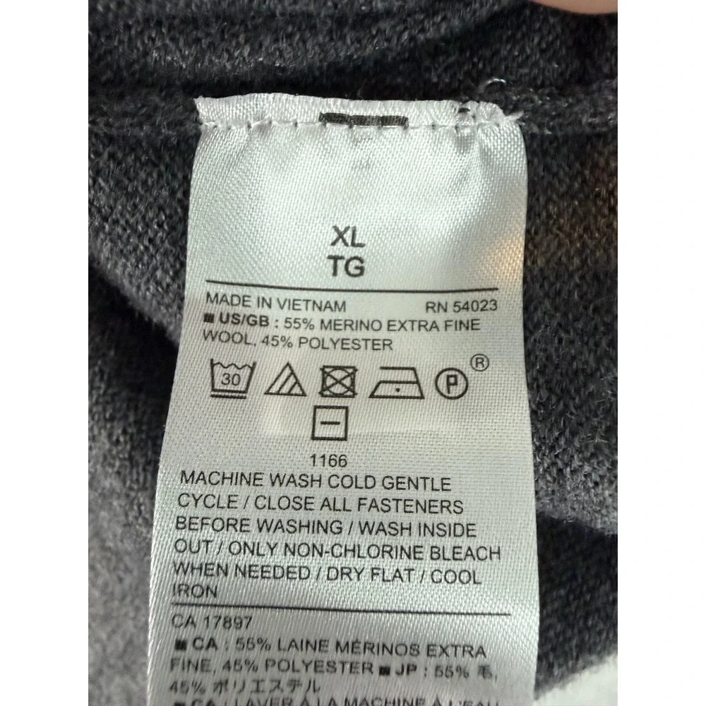 Banana Republic Sweater Mens XL Gray Merino Blend Full Zip Mock Neck Knit Mens
